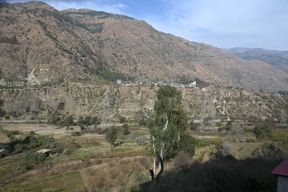 View of the Satluj valley and terraced hills from the hotel